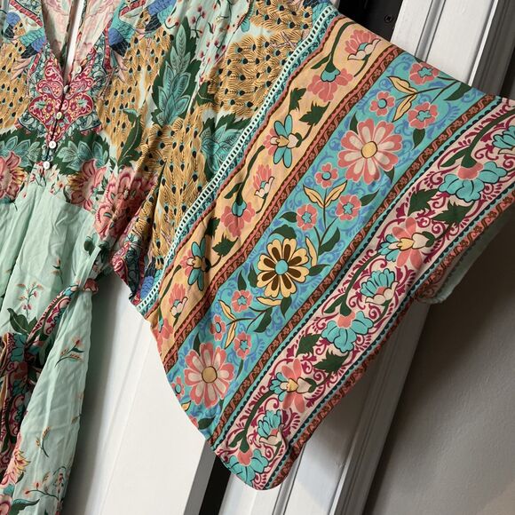 Spell Gypsy Romper L Boho Floral Lotus Kimono Peacock Belted Keyhole Festival - Picture 5 of 10